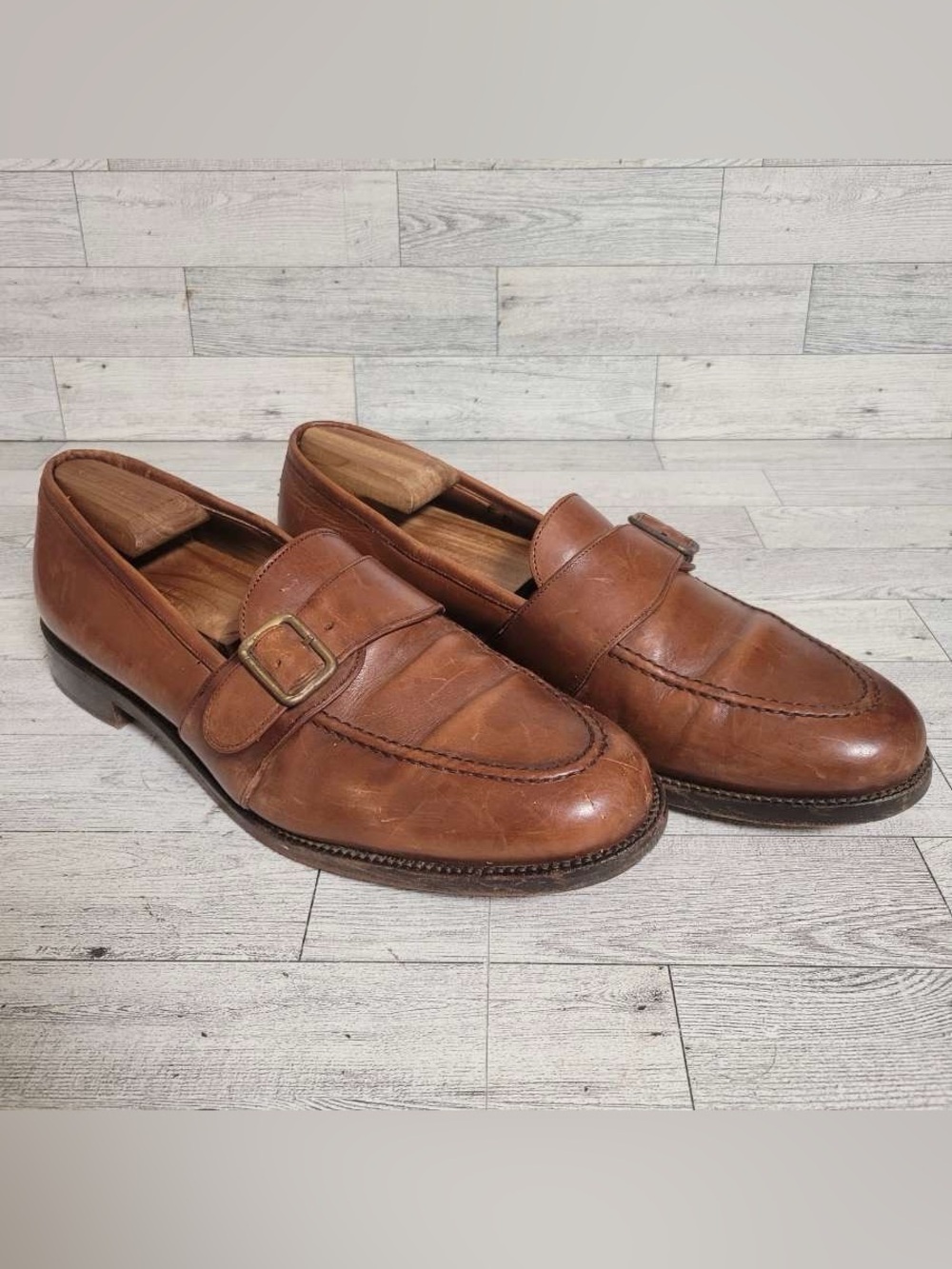 Men’s Polo Ralph Lauren Cognac Brown Leather Penny Loafers Shoes Size 10 - Picture 2 of 9
